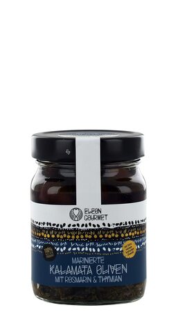 Eleon Gourmet - Kalamata Oliven mit Kräutern in Öl - 360g Glas (Abtropfgewicht: 200g)