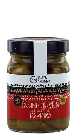 Eleon Gourmet - Grüne Oliven mit Paprika gefüllt - 390g Glas (Abtropfgewicht: 200g)